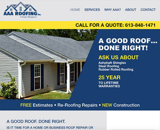 AAA Roofing website home page