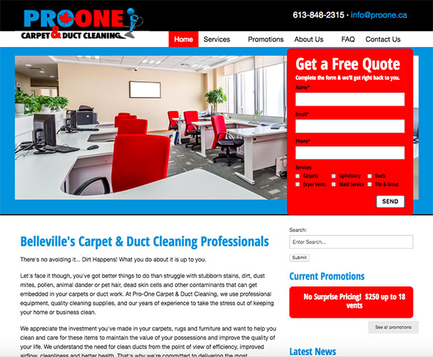 Pro-One Carpet & Duct Cleaning website home page